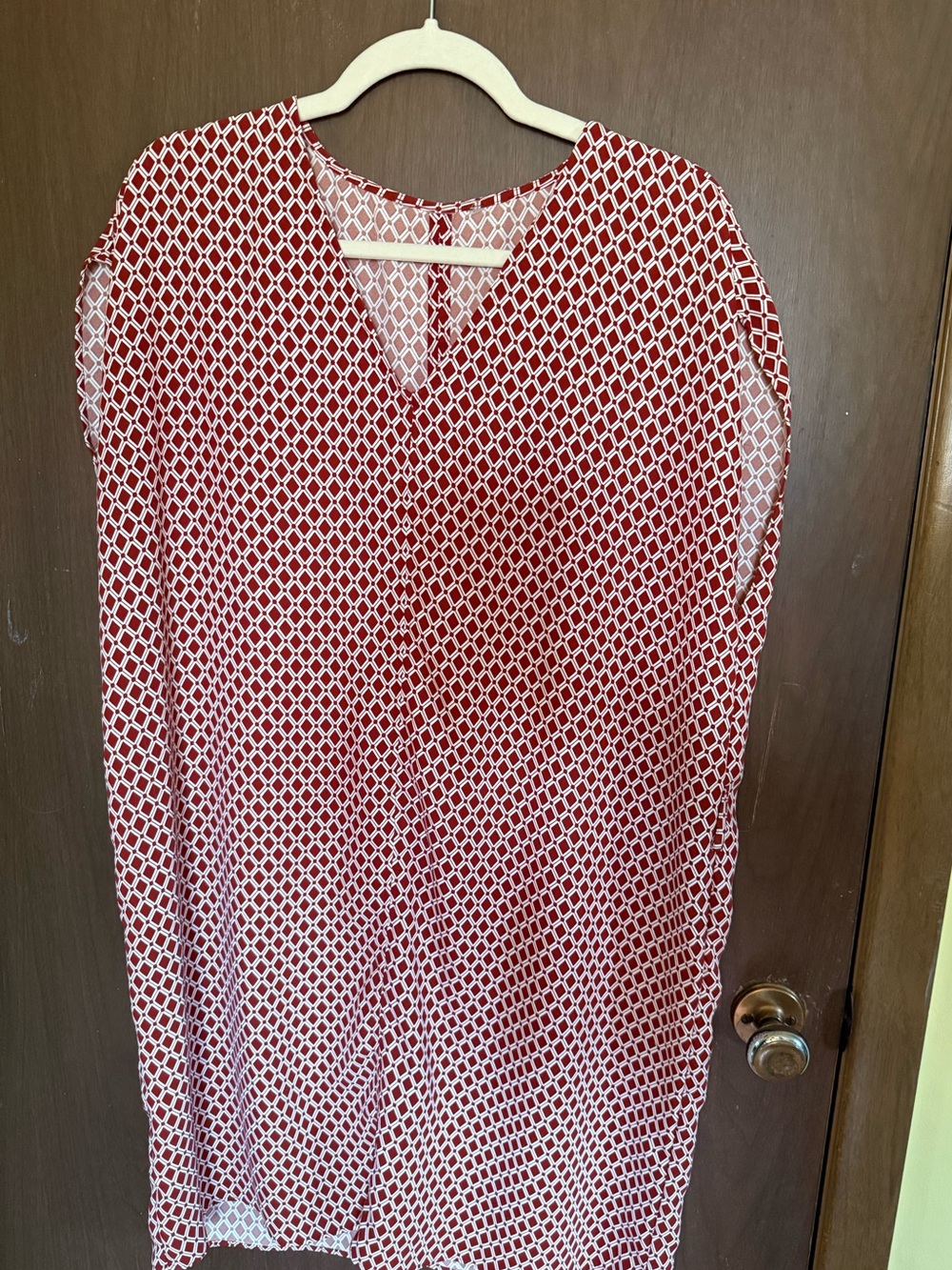 Red and White Geometric Sleeveless Tunic